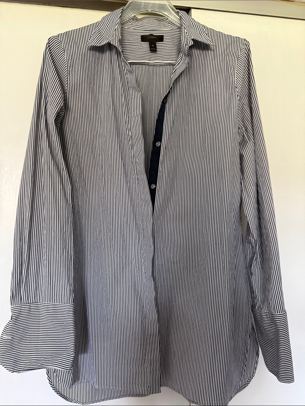 J. Crew Navy and White Pinstripe Dress Shirt - 10